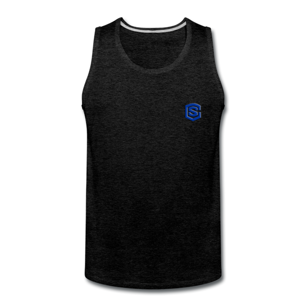 Men’s Premium Tank  WITH BLUE  LOGO - charcoal gray