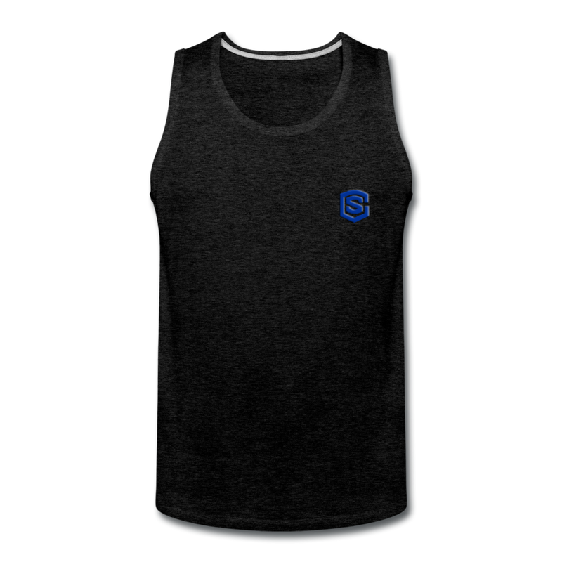 Men’s Premium Tank  WITH BLUE  LOGO - charcoal gray