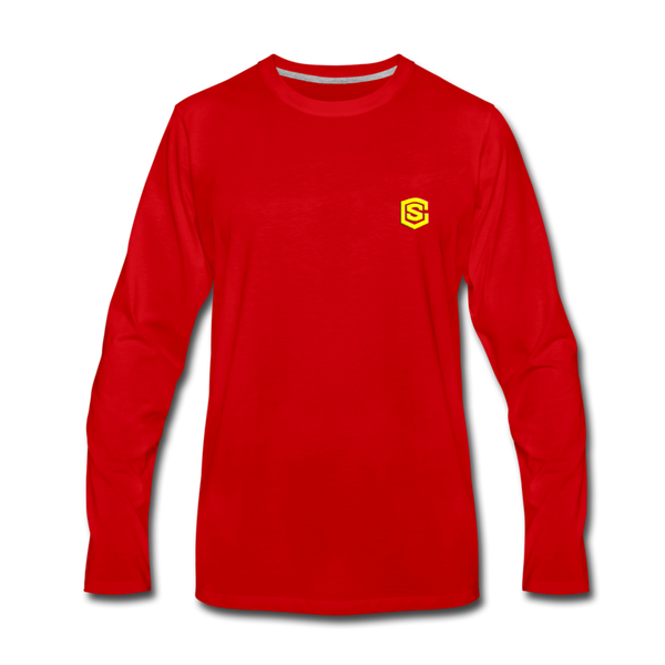 Men's Premium Long Sleeve T-Shirt  WITH YELLOW  LOGO - red