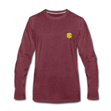 Men's Premium Long Sleeve T-Shirt  WITH YELLOW  LOGO - heather burgundy