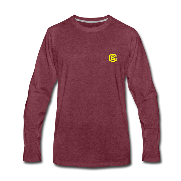 Men's Premium Long Sleeve T-Shirt  WITH YELLOW  LOGO - heather burgundy