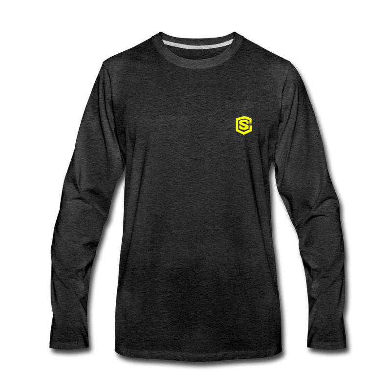 Men's Premium Long Sleeve T-Shirt  WITH YELLOW  LOGO - charcoal gray