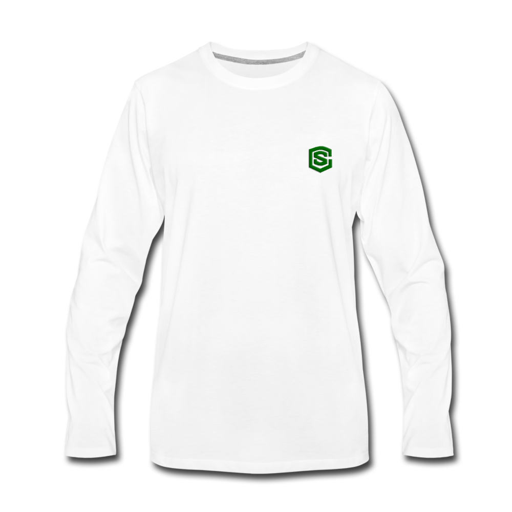 Men's Premium Long Sleeve T-Shirt  WITH GREEN  LOGO - white