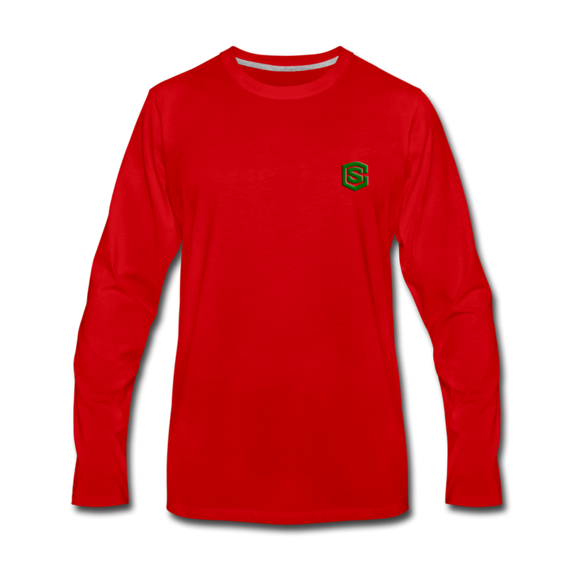 Men's Premium Long Sleeve T-Shirt  WITH GREEN  LOGO - red