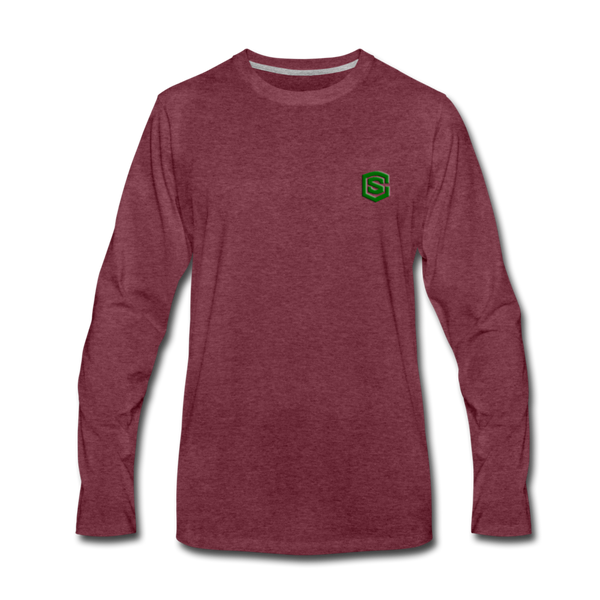 Men's Premium Long Sleeve T-Shirt  WITH GREEN  LOGO - heather burgundy