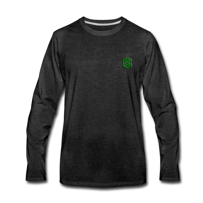 Men's Premium Long Sleeve T-Shirt  WITH GREEN  LOGO - charcoal gray