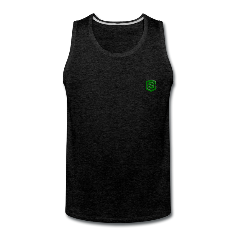 Men’s Premium Tank  WITH GREEN  LOGO - charcoal gray