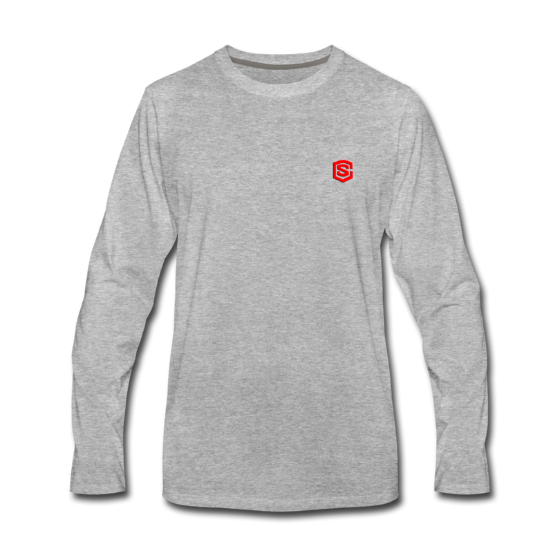 Men's Premium Long Sleeve T-Shirt  WITH RED  LOGO - heather gray