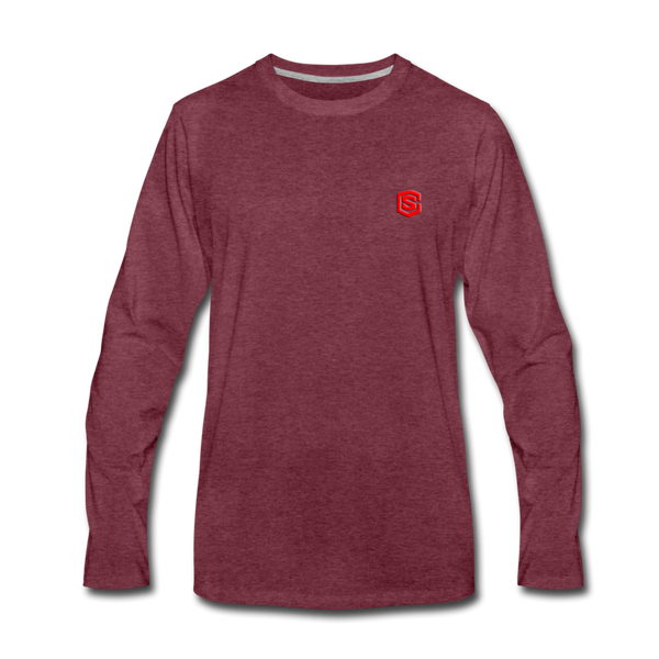 Men's Premium Long Sleeve T-Shirt  WITH RED  LOGO - heather burgundy