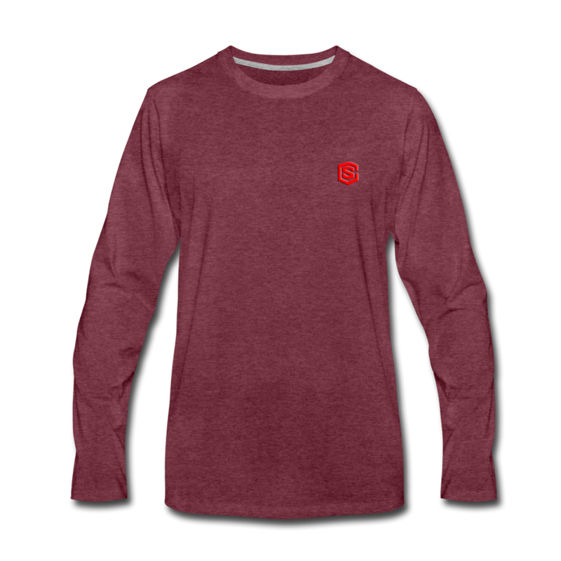 Men's Premium Long Sleeve T-Shirt  WITH RED  LOGO - heather burgundy