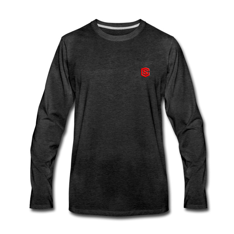 Men's Premium Long Sleeve T-Shirt  WITH RED  LOGO - charcoal gray