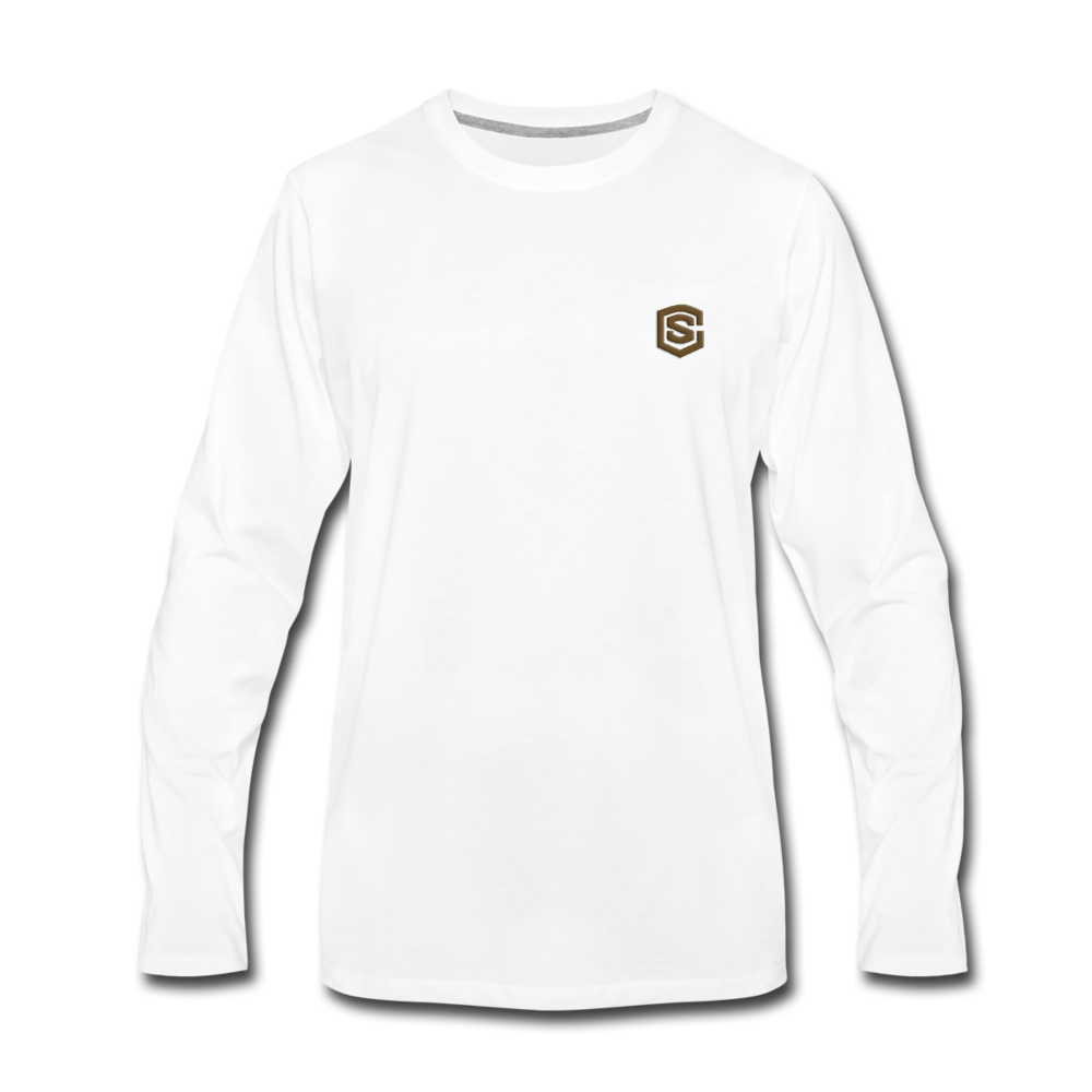 Men's Premium Long Sleeve T-Shirt  WITH BROWN  LOGO - white
