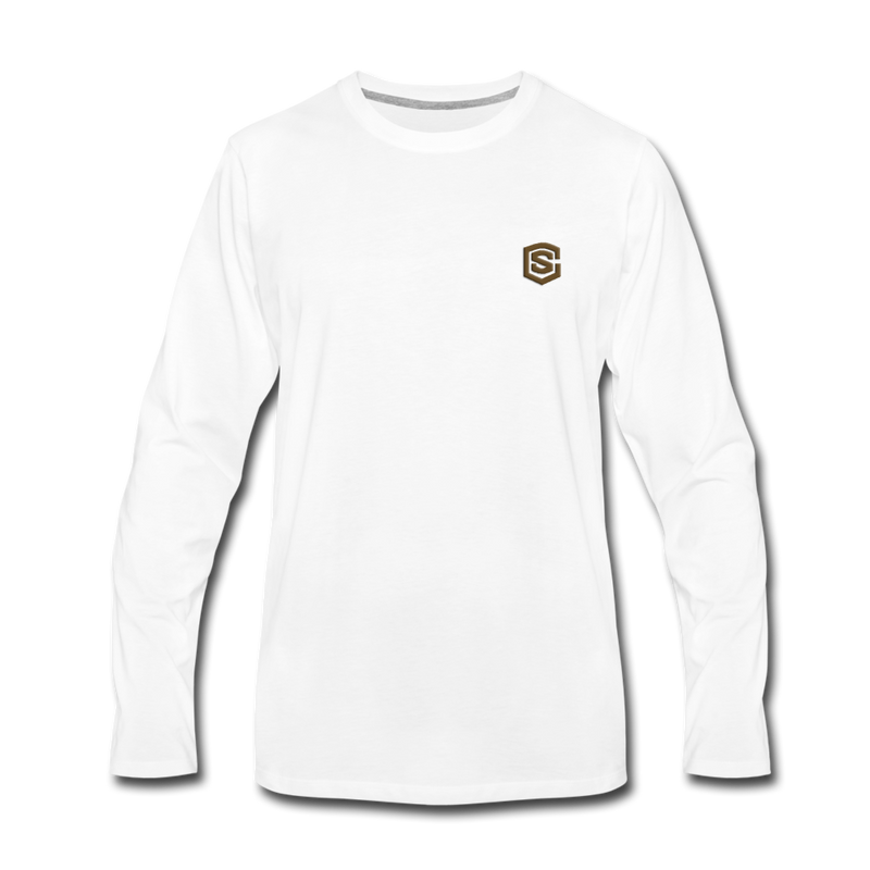 Men's Premium Long Sleeve T-Shirt  WITH BROWN  LOGO - white