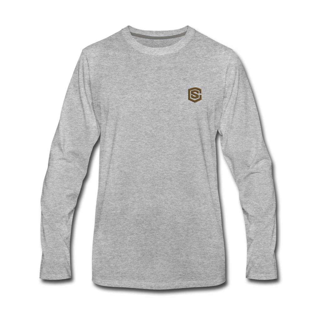 Men's Premium Long Sleeve T-Shirt  WITH BROWN  LOGO - heather gray