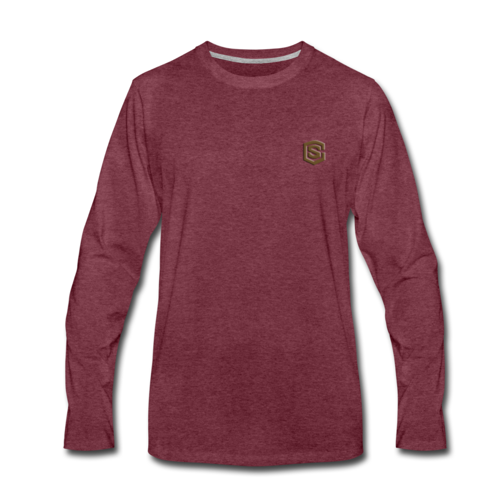 Men's Premium Long Sleeve T-Shirt  WITH BROWN  LOGO - heather burgundy