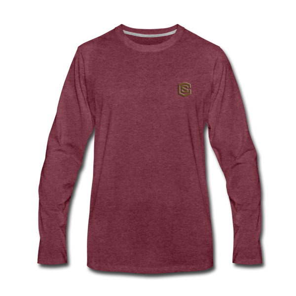 Men's Premium Long Sleeve T-Shirt  WITH BROWN  LOGO - heather burgundy