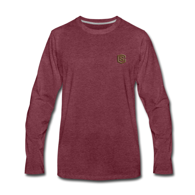 Men's Premium Long Sleeve T-Shirt  WITH BROWN  LOGO - heather burgundy