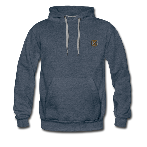 Men’s Premium Hoodie  WITH BROWN  LOGO - heather denim