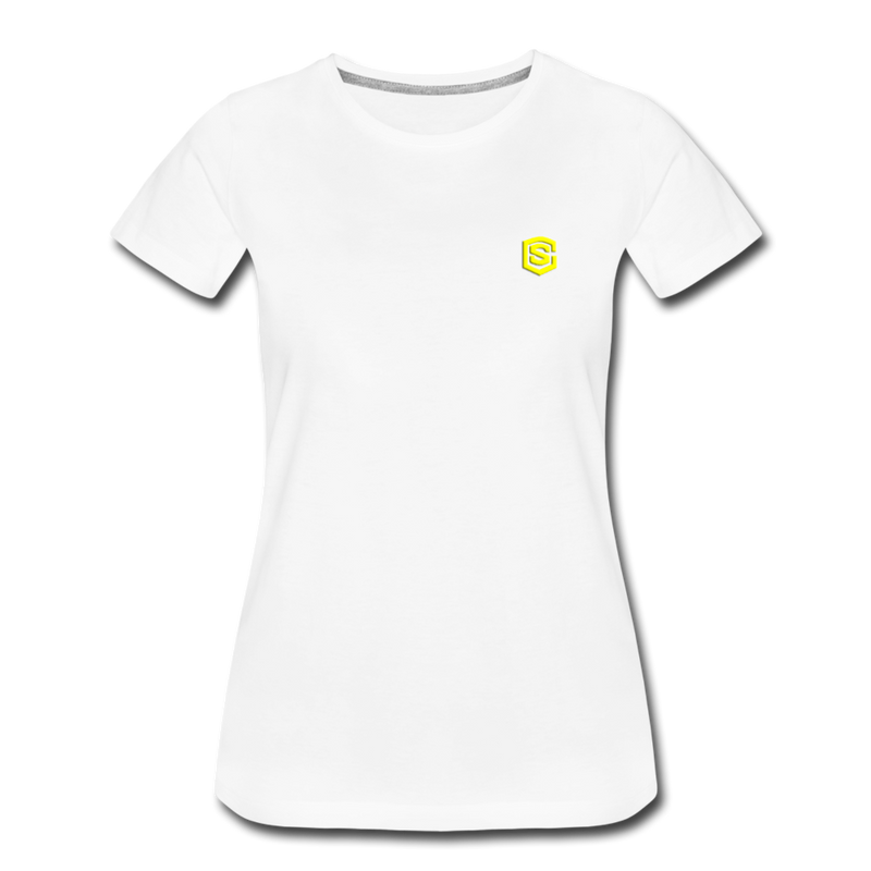 Women’s Premium T-Shirt  WITH YELLOW  LOGO - white