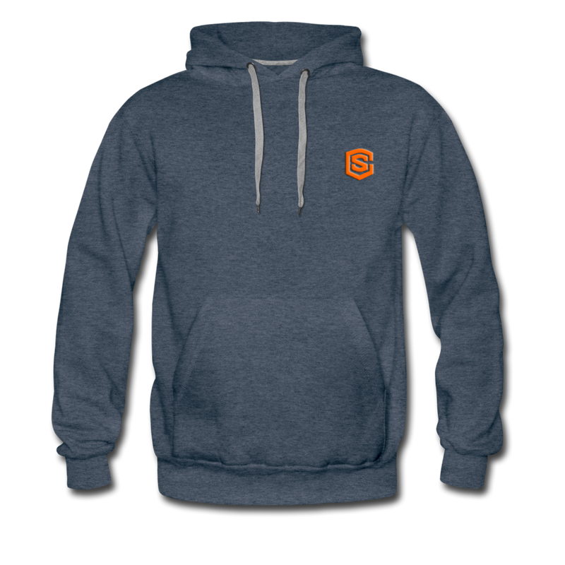 Men’s Premium Hoodie  WITH  ORANGE  LOGO - heather denim