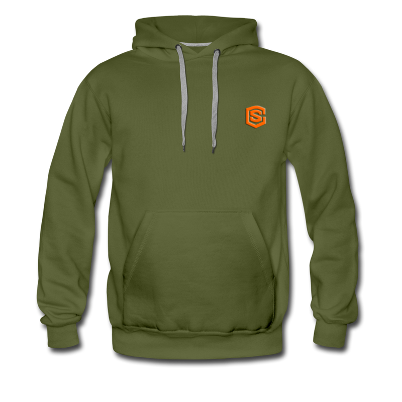 Men’s Premium Hoodie  WITH  ORANGE  LOGO - olive green