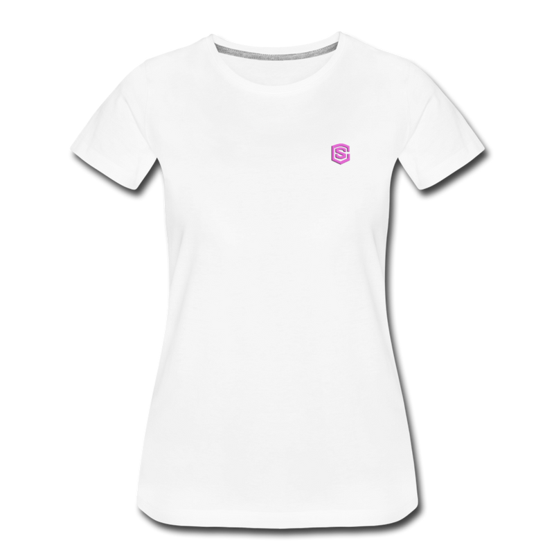 Women’s Premium T-Shirt  WITH PINK  LOGO - white