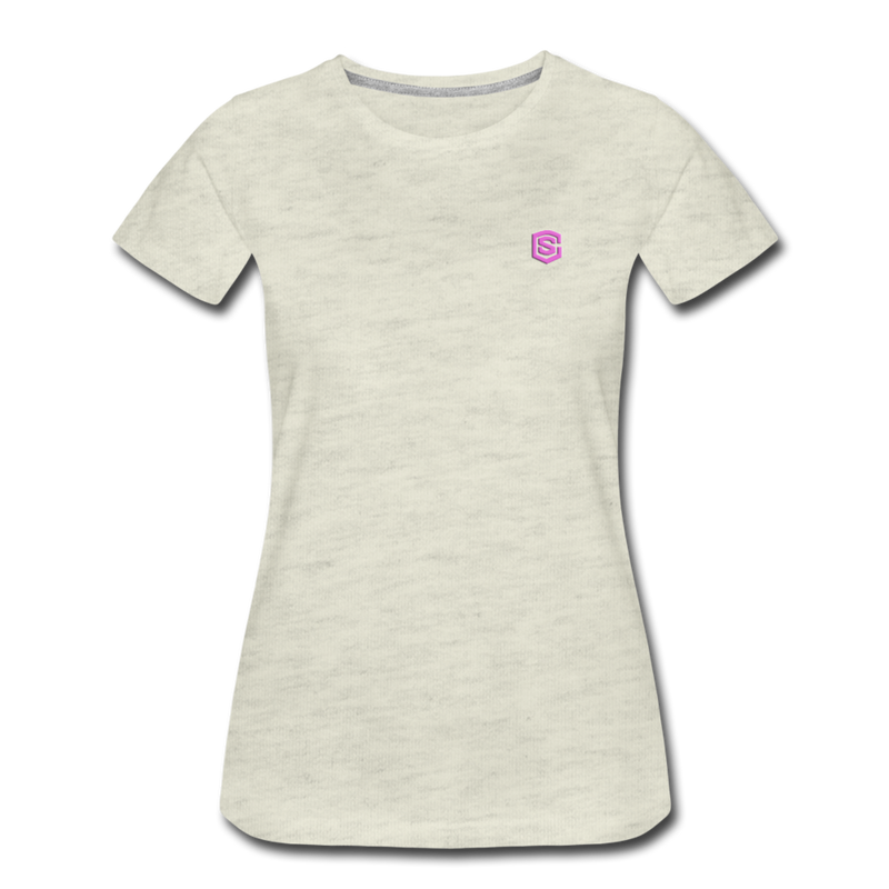 Women’s Premium T-Shirt  WITH PINK  LOGO - heather oatmeal