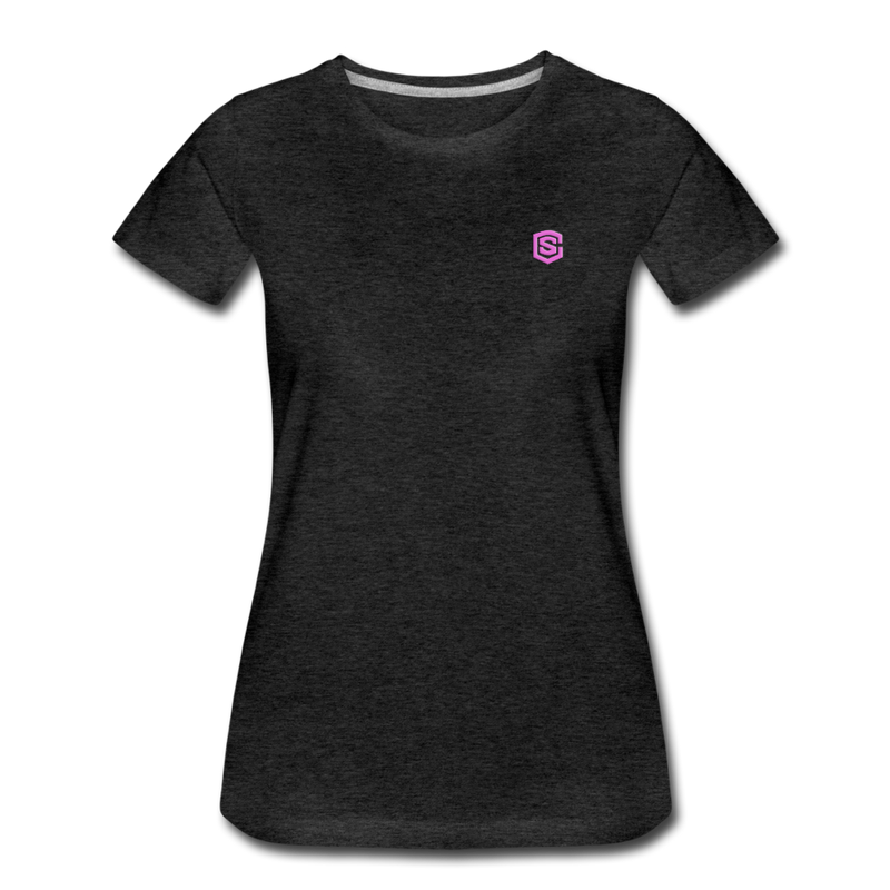 Women’s Premium T-Shirt  WITH PINK  LOGO - charcoal gray