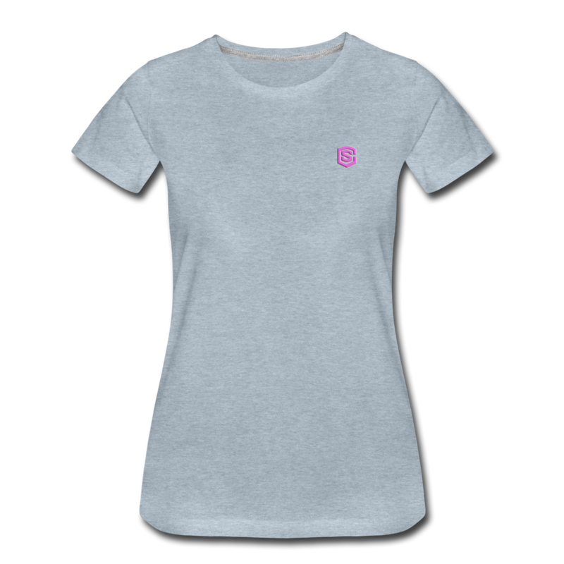 Women’s Premium T-Shirt  WITH PINK  LOGO - heather ice blue