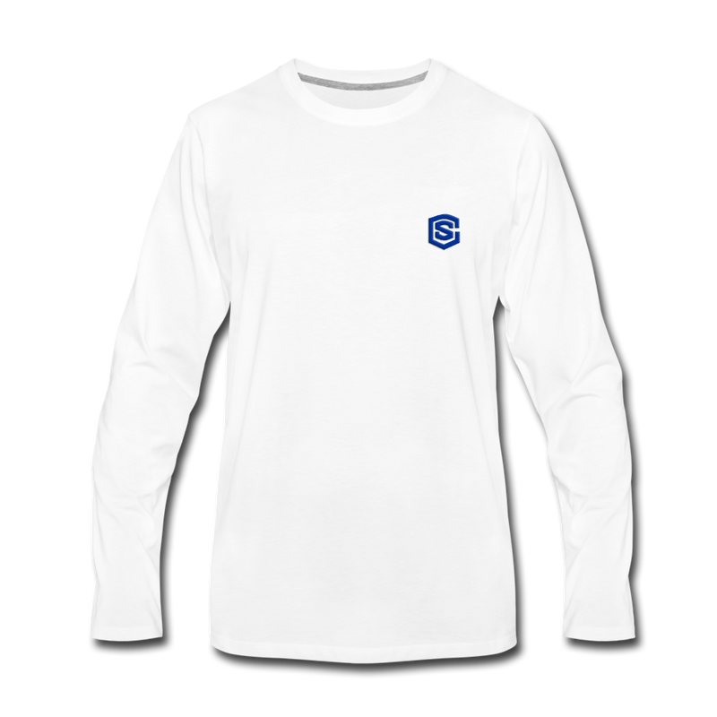 Men's Premium Long Sleeve T-Shirt  WITH BLUE  LOGO - white