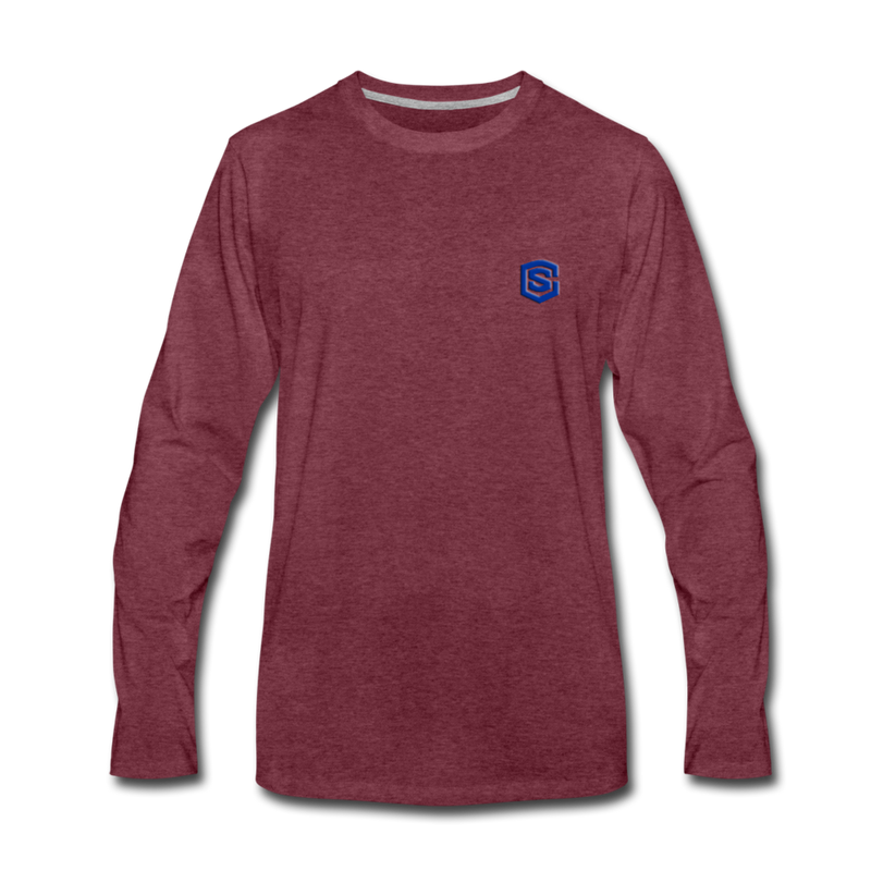 Men's Premium Long Sleeve T-Shirt  WITH BLUE  LOGO - heather burgundy