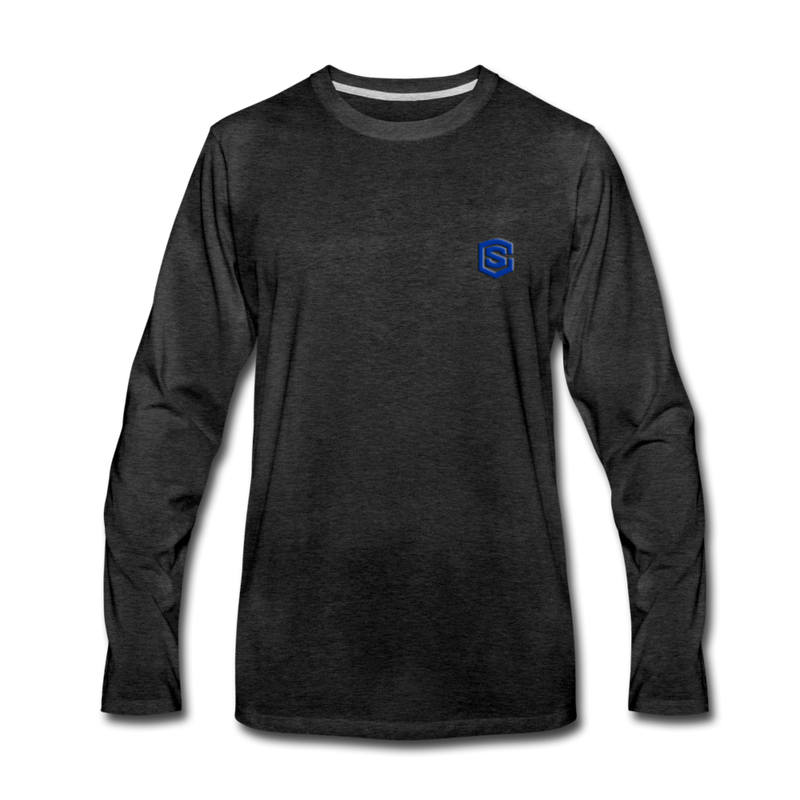 Men's Premium Long Sleeve T-Shirt  WITH BLUE  LOGO - charcoal gray