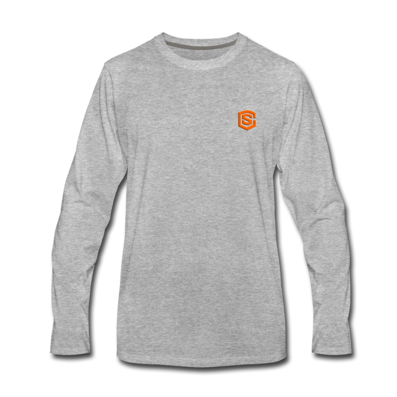 Men's Premium Long Sleeve T-Shirt  WITH ORANGE  LOGO - heather gray