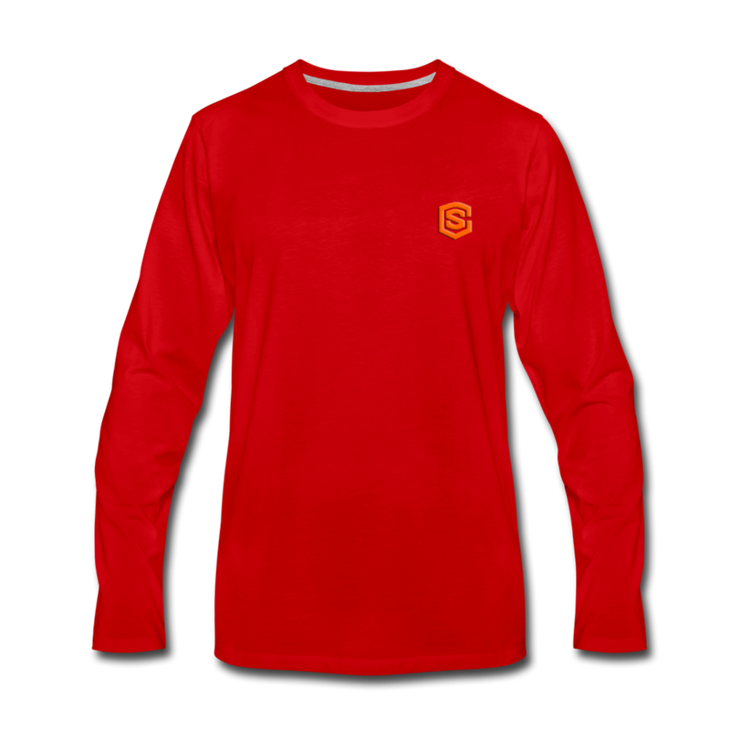 Men's Premium Long Sleeve T-Shirt  WITH ORANGE  LOGO - red