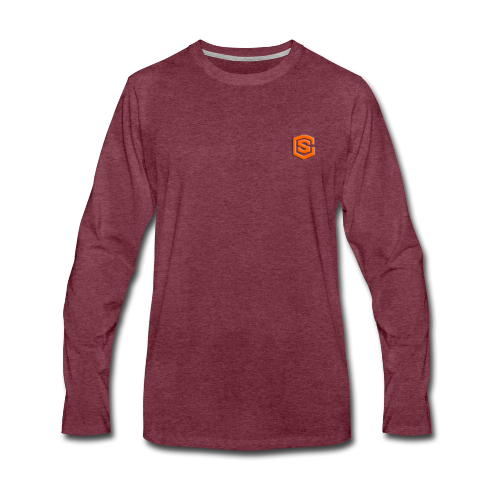 Men's Premium Long Sleeve T-Shirt  WITH ORANGE  LOGO - heather burgundy