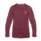 Men's Premium Long Sleeve T-Shirt  WITH ORANGE  LOGO - heather burgundy