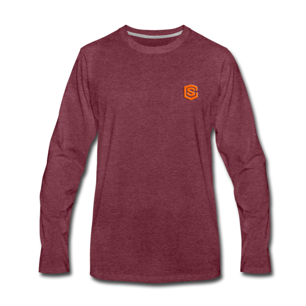 Men's Premium Long Sleeve T-Shirt  WITH ORANGE  LOGO - heather burgundy