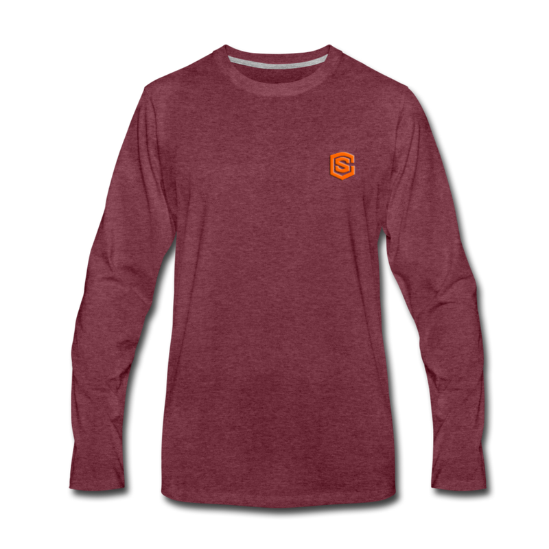 Men's Premium Long Sleeve T-Shirt  WITH ORANGE  LOGO - heather burgundy