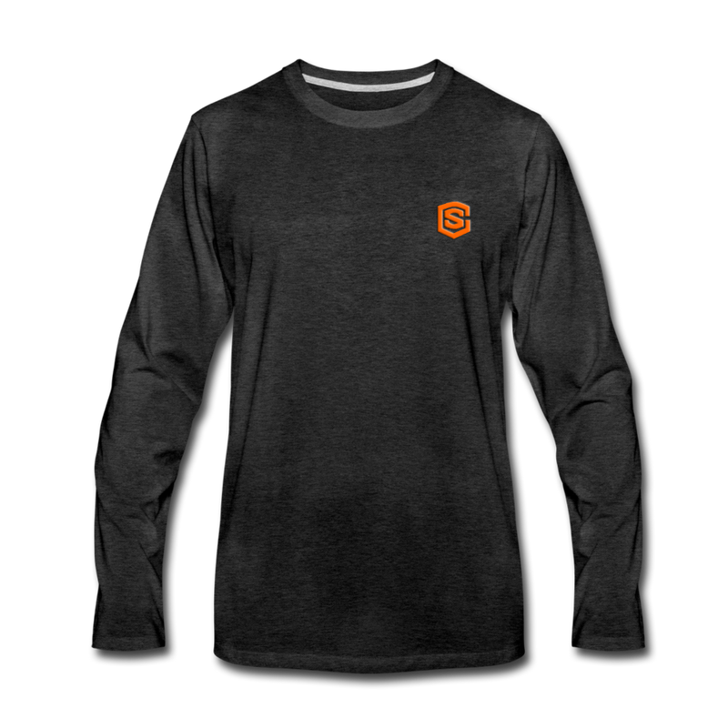 Men's Premium Long Sleeve T-Shirt  WITH ORANGE  LOGO - charcoal gray