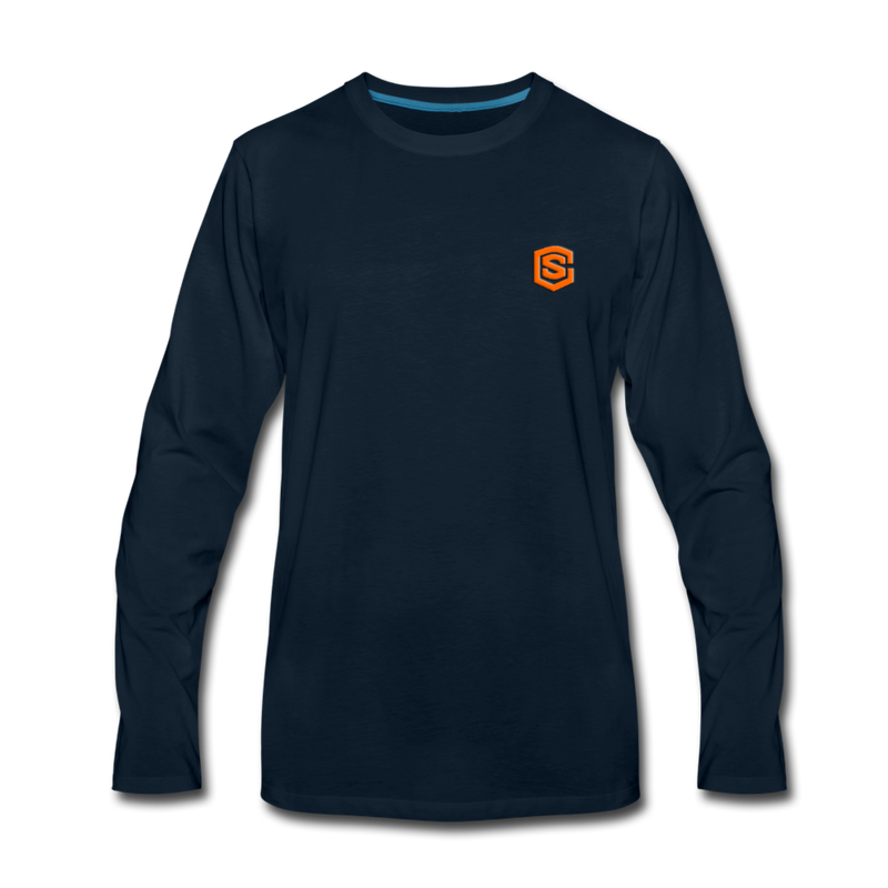 Men's Premium Long Sleeve T-Shirt  WITH ORANGE  LOGO - deep navy