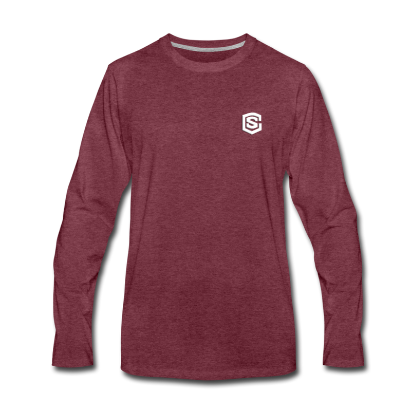 Men's Premium Long Sleeve T-Shirt  WITH WHITE  LOGO - heather burgundy