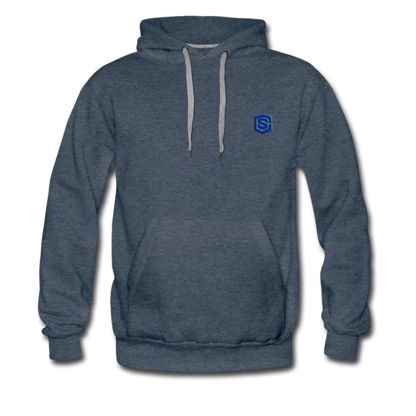 Men’s Premium Hoodie  WITH BLUE  LOGO - heather denim