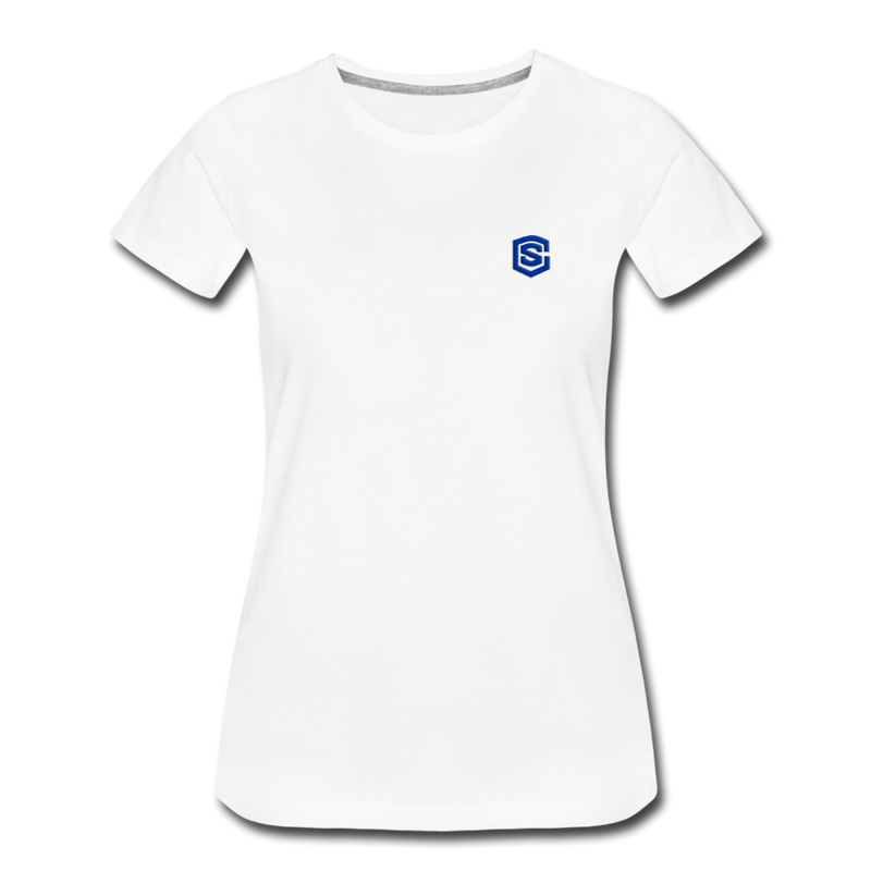 Women’s Premium T-Shirt  WITH BLUE  LOGO - white