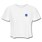 Women's Cropped T-Shirt  WITH BLUE  LOGO - white