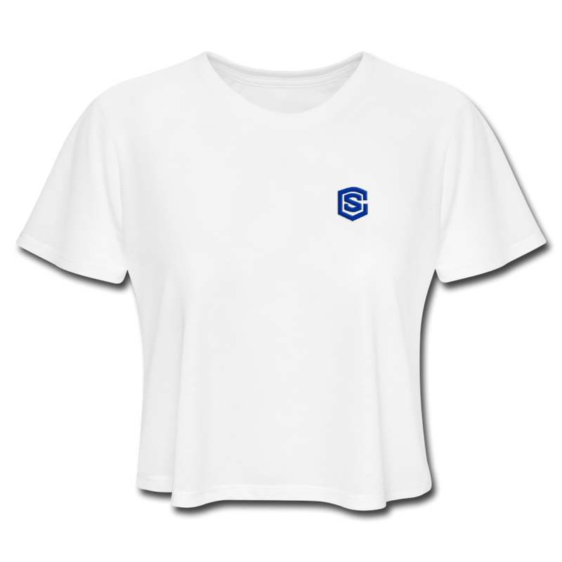 Women's Cropped T-Shirt  WITH BLUE  LOGO - white