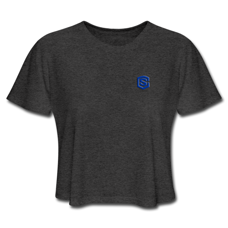 Women's Cropped T-Shirt  WITH BLUE  LOGO - deep heather