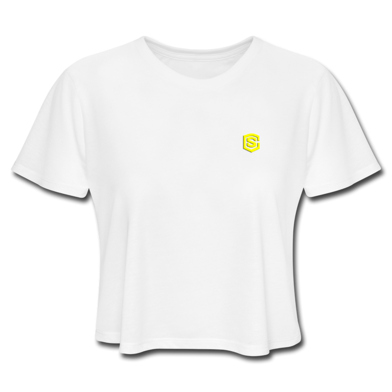 Women's Cropped T-Shirt  WITH YELLOW  LOGO - white