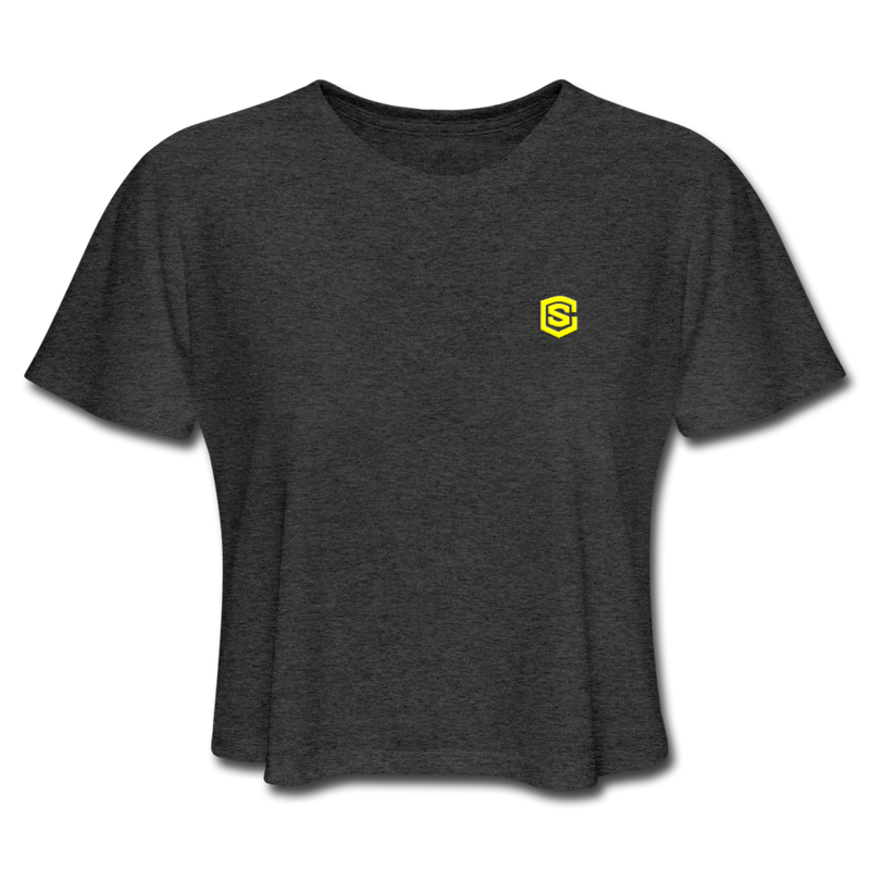 Women's Cropped T-Shirt  WITH YELLOW  LOGO - deep heather