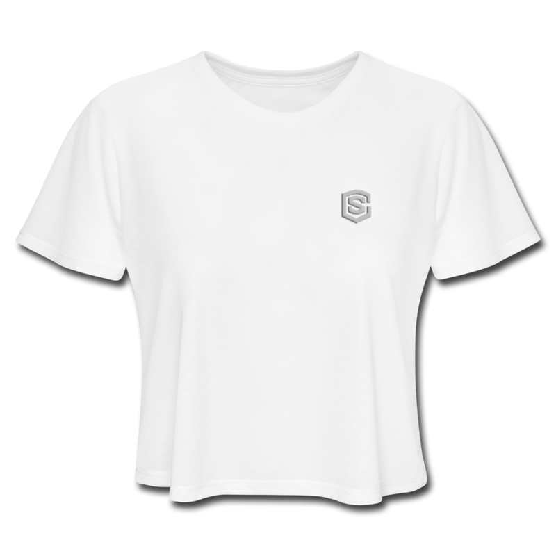 Women's Cropped T-Shirt  WITH  SILIVER LOGO - white