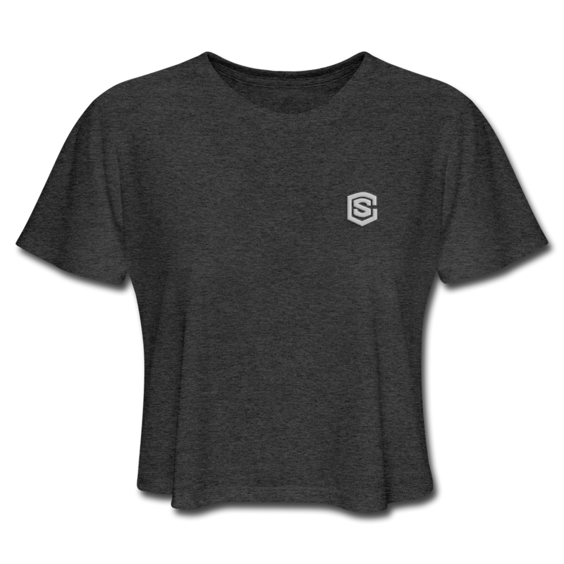 Women's Cropped T-Shirt  WITH  SILIVER LOGO - deep heather